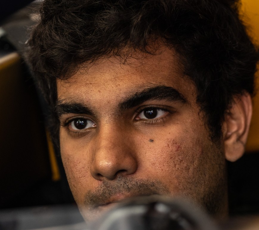 Jehan Daruvala from up close, staring ahead