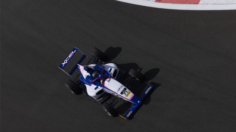 Xcel car on track in the F4 UAE championship in 2022
