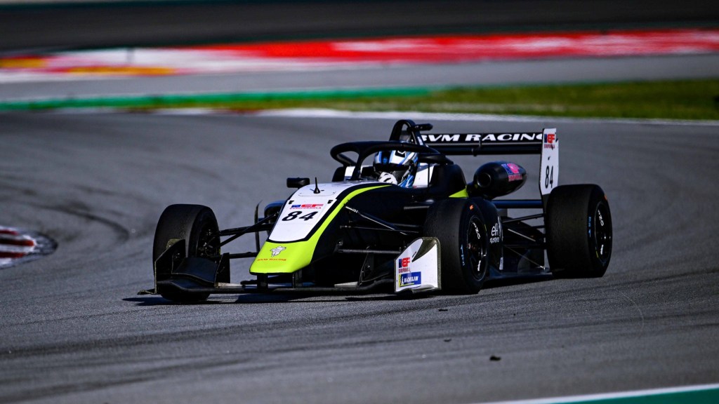 Black, white and yellow Euroformula Open car on track