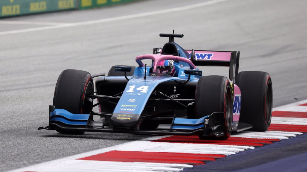 A blue and pink F2 car