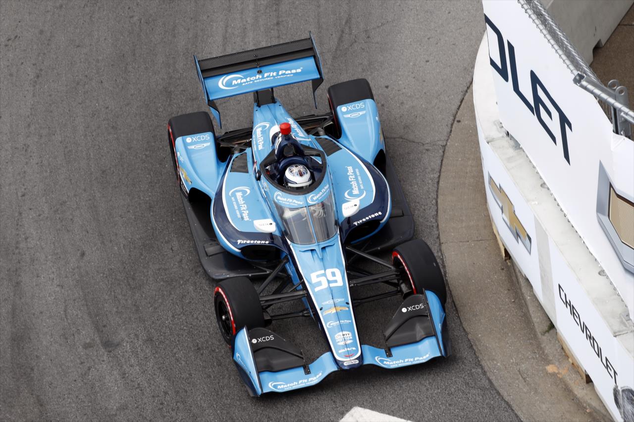 Blue and white IndyCar